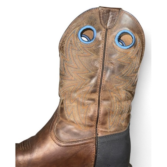 Brown Leather Cowboy Boots Square Toe Western Stitching Detail 9.5D - Picture 5 of 8